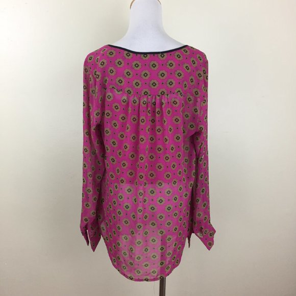 DANIEL RAINN Dark Pink Black Olive Print Tie Collar Cami Tank + Shirt - Picture 9 of 10